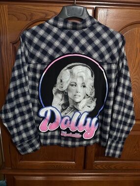 Dolly Nashville Upcycled Flannel tee made by me